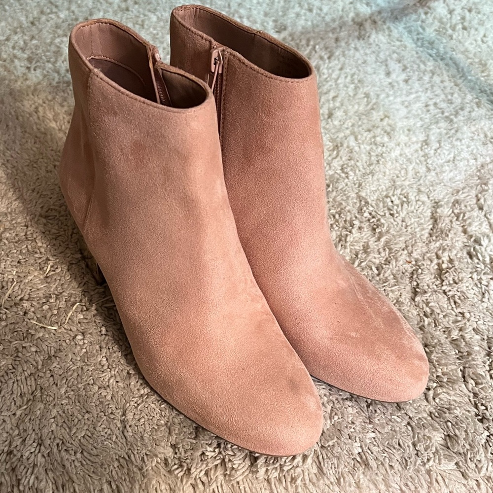 Aldo - pink suede bootie with gold mirrored heel - size 8